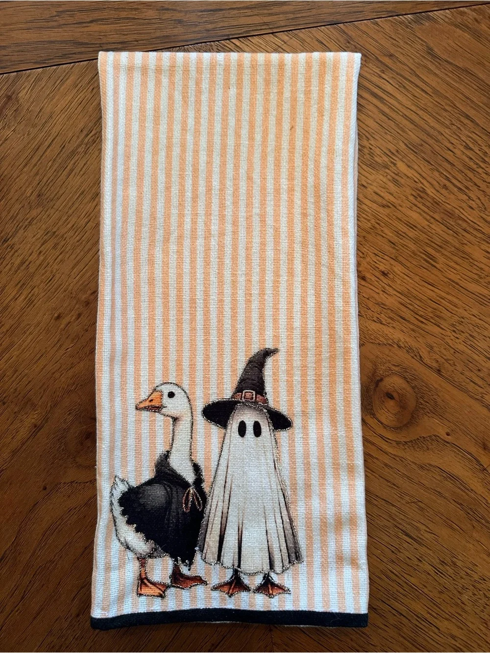 Halloween Kitchen Towels Set of 2 Ghost Pumpkins Striped Orange Black